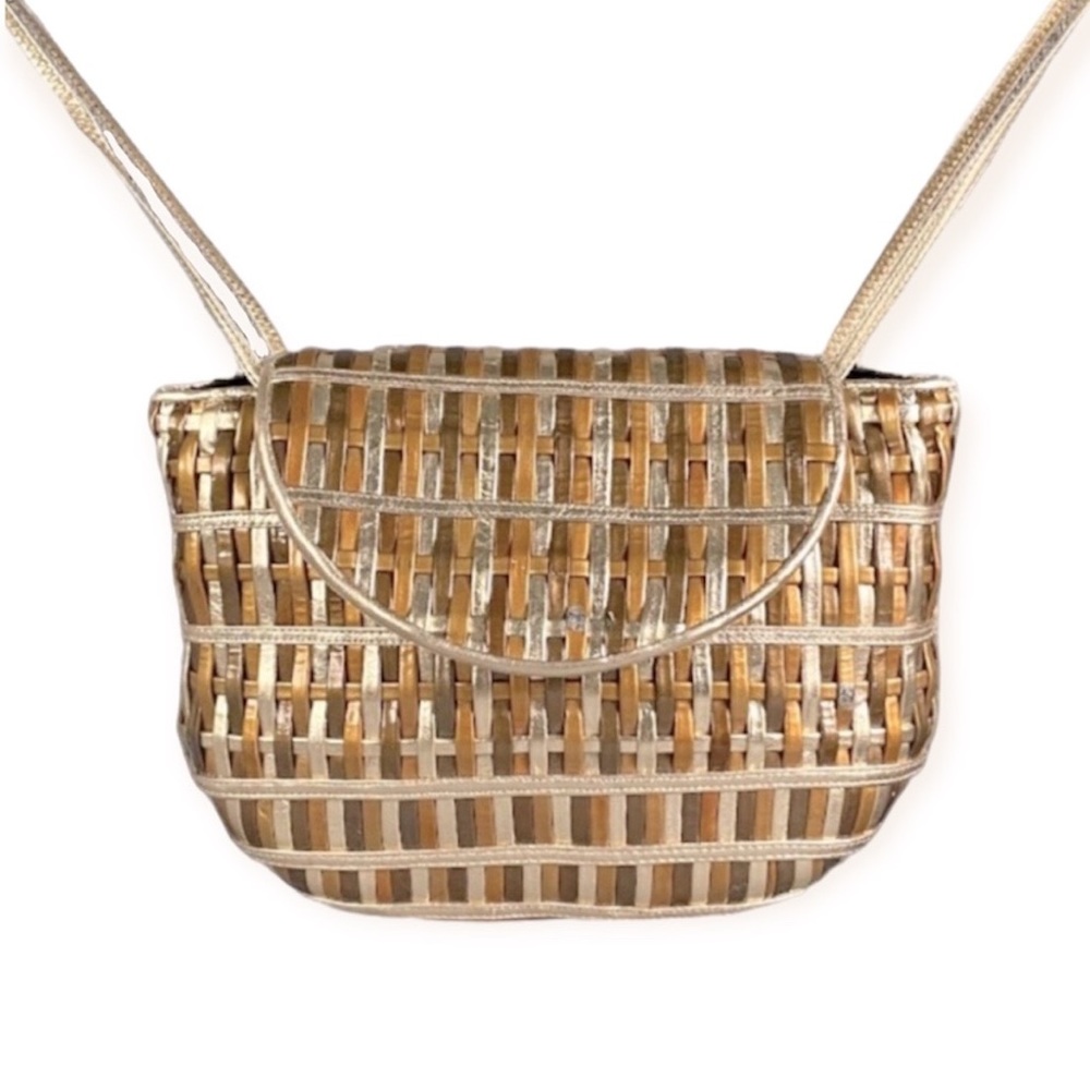 Vintage 70s / 80s Metallic Gold & Bronze Leather Crossbody Bag by Sharif